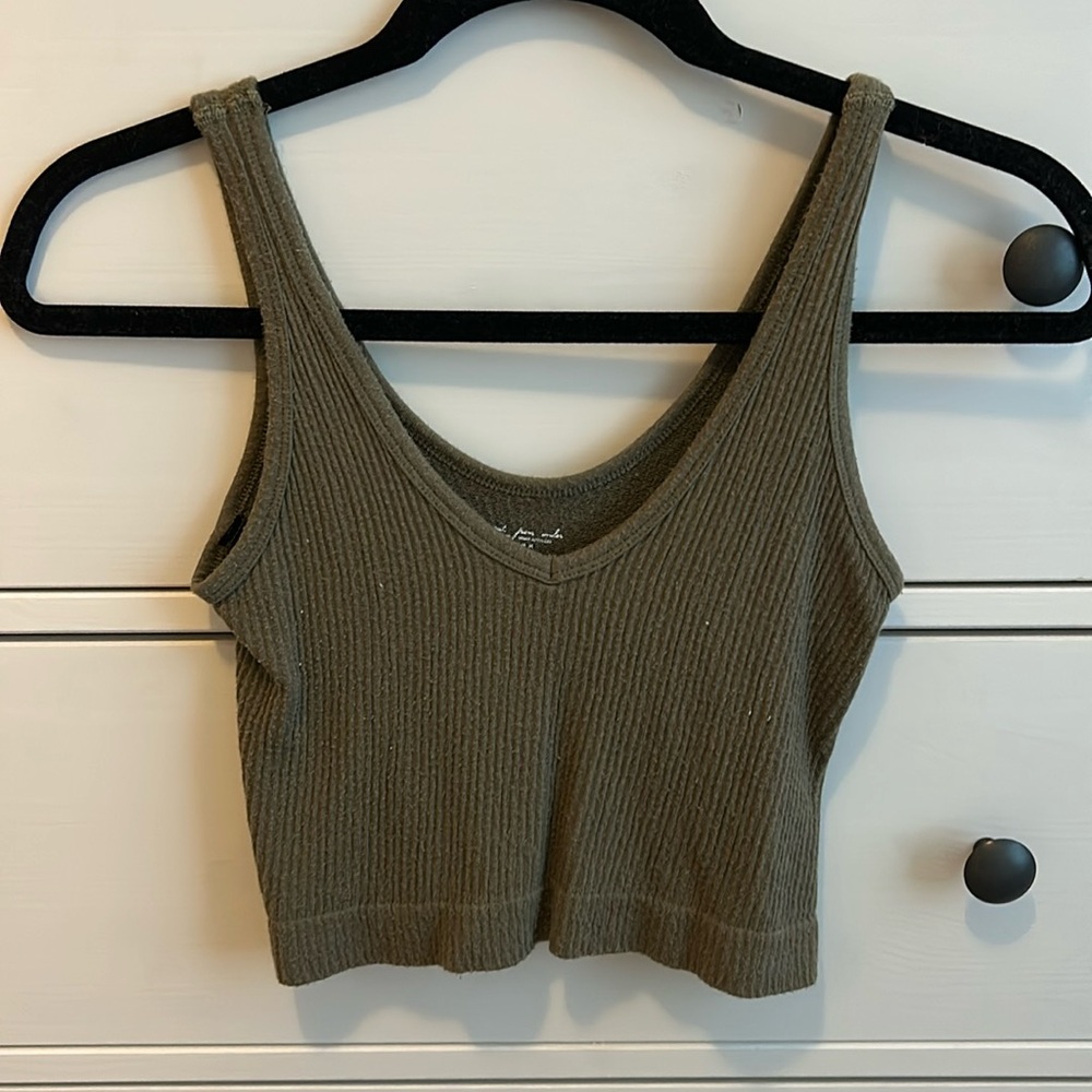 Green ribbed crop top